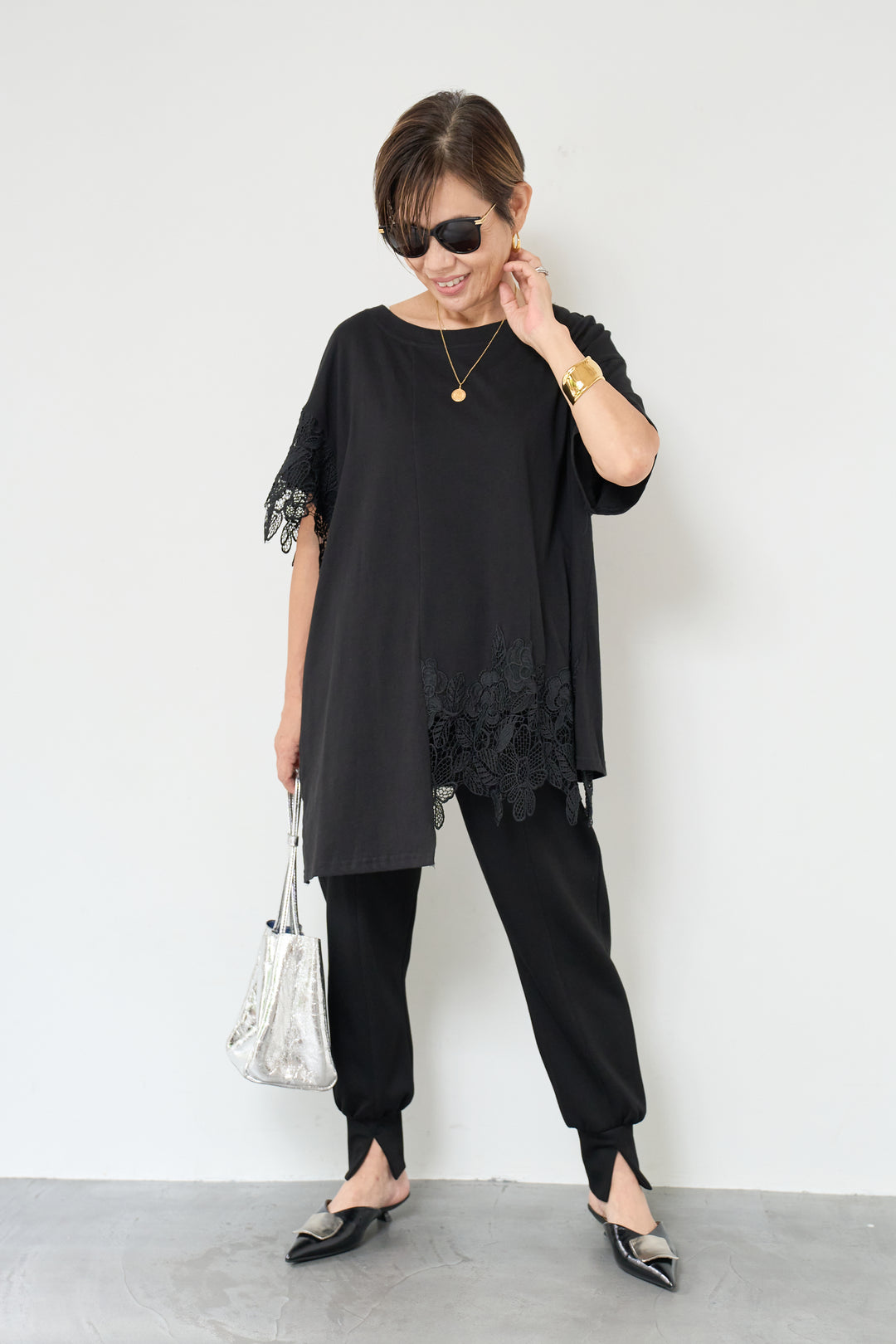 裾レースアシメカットソー