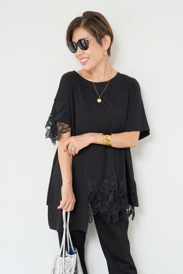 裾レースアシメカットソー