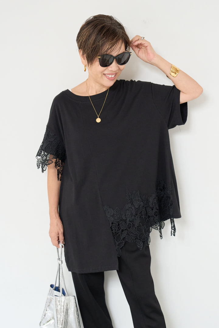 裾レースアシメカットソー