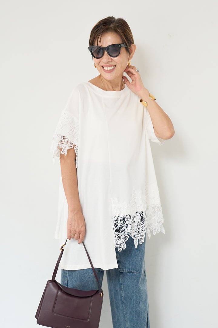 裾レースアシメカットソー