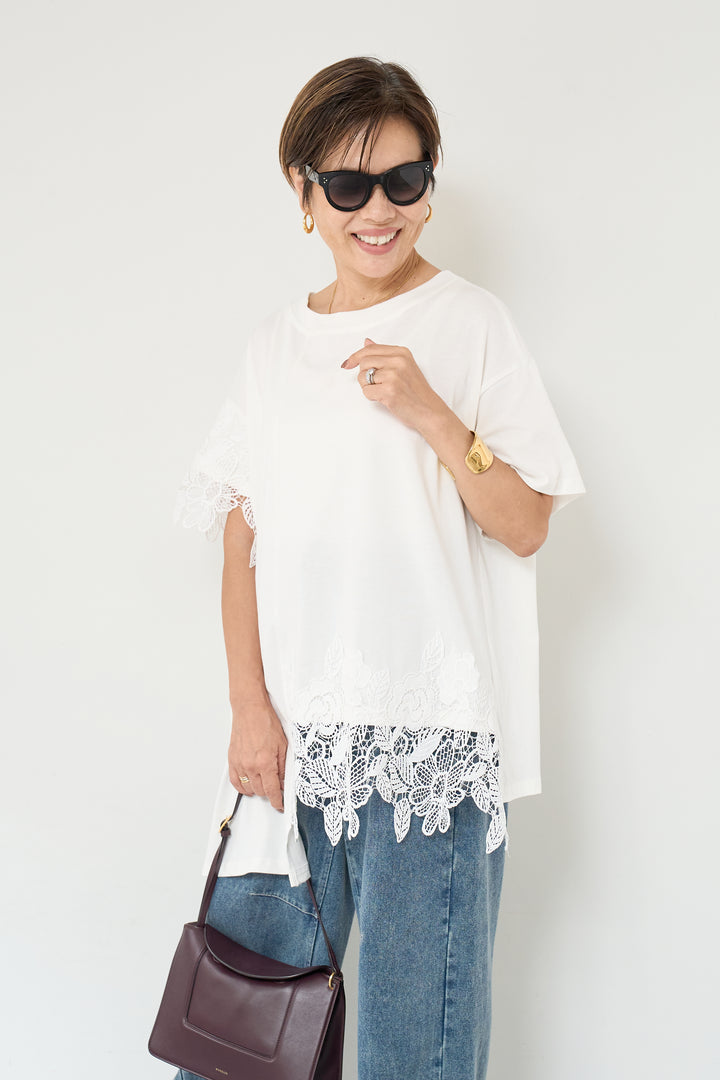 裾レースアシメカットソー