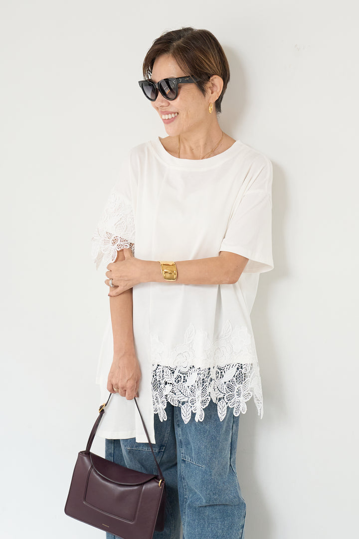 裾レースアシメカットソー