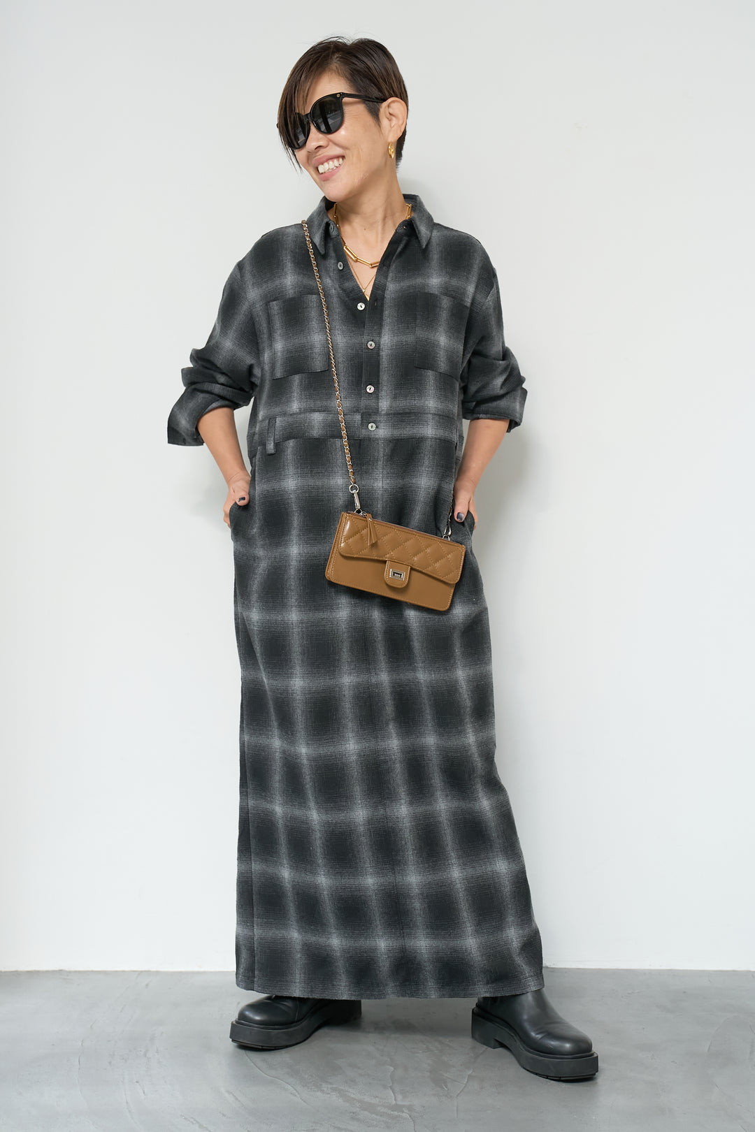 チェックシャツワンピース