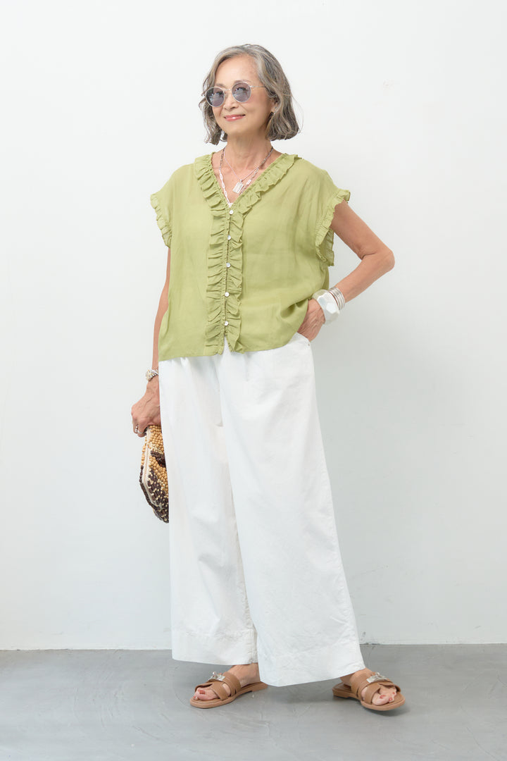 シアーフリルVネックブラウス