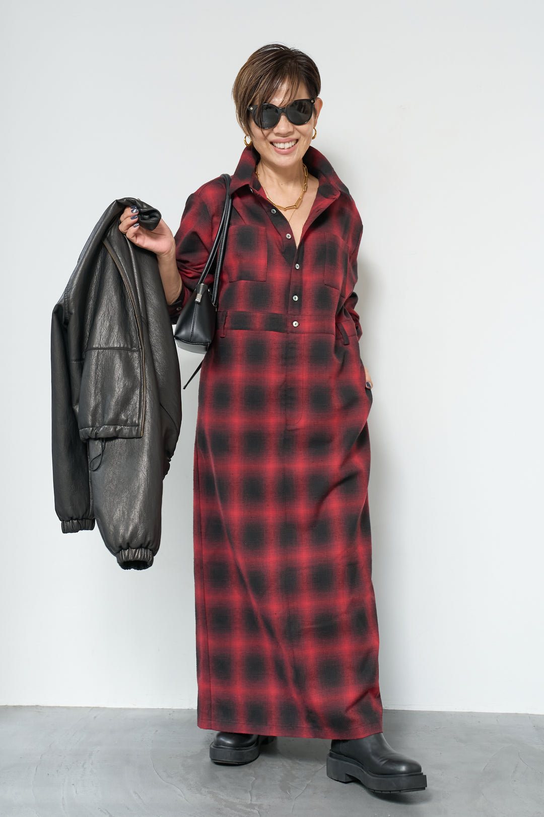 チェックシャツワンピース