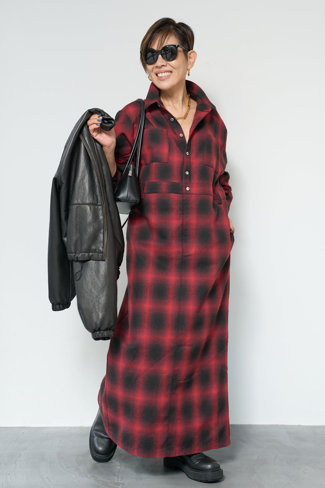 チェックシャツワンピース