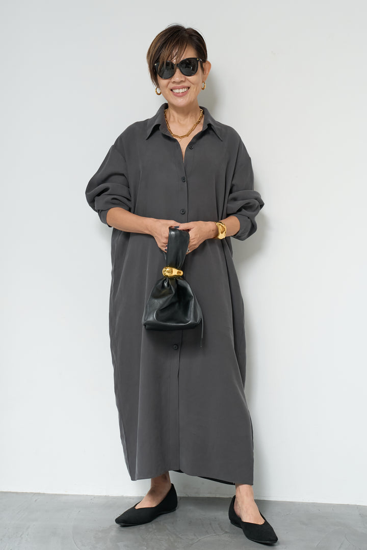 スカーフ巻きシャツワンピース