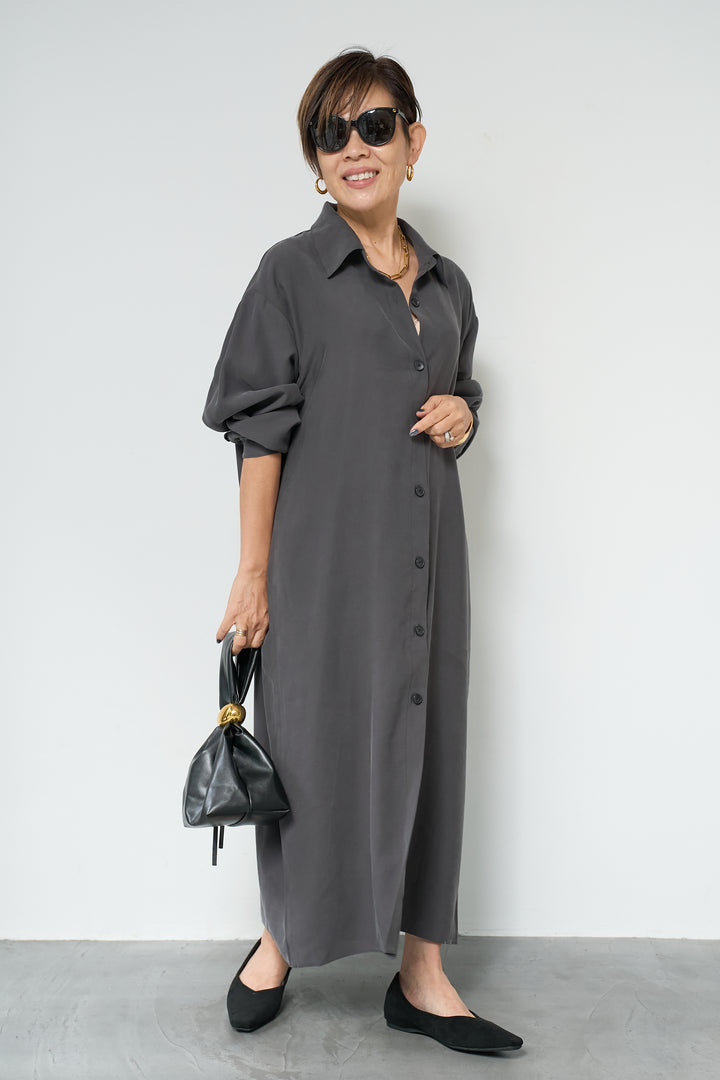 スカーフ巻きシャツワンピース