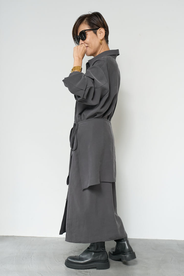 スカーフ巻きシャツワンピース