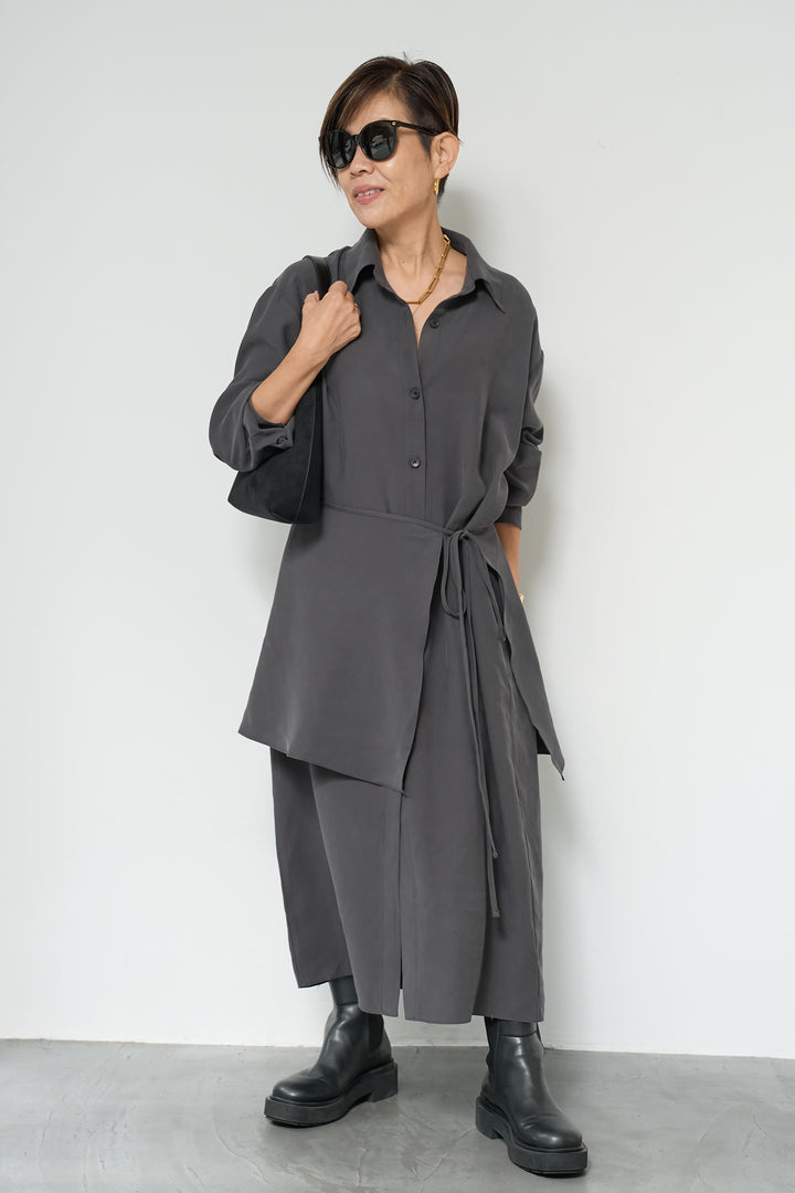 スカーフ巻きシャツワンピース