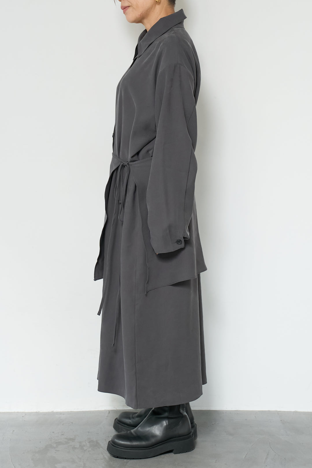 スカーフ巻きシャツワンピース