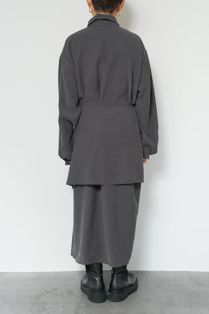 スカーフ巻きシャツワンピース