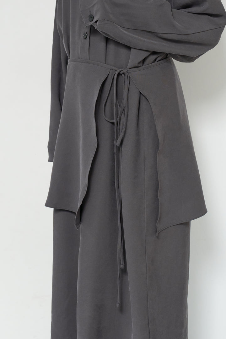 スカーフ巻きシャツワンピース