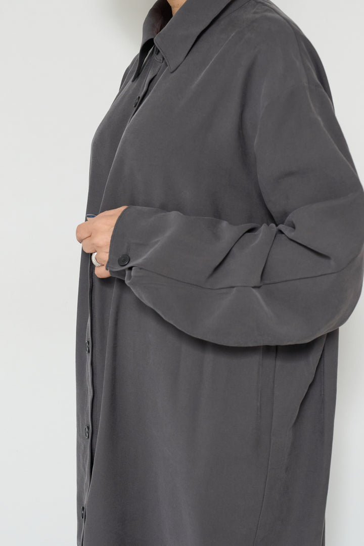 スカーフ巻きシャツワンピース