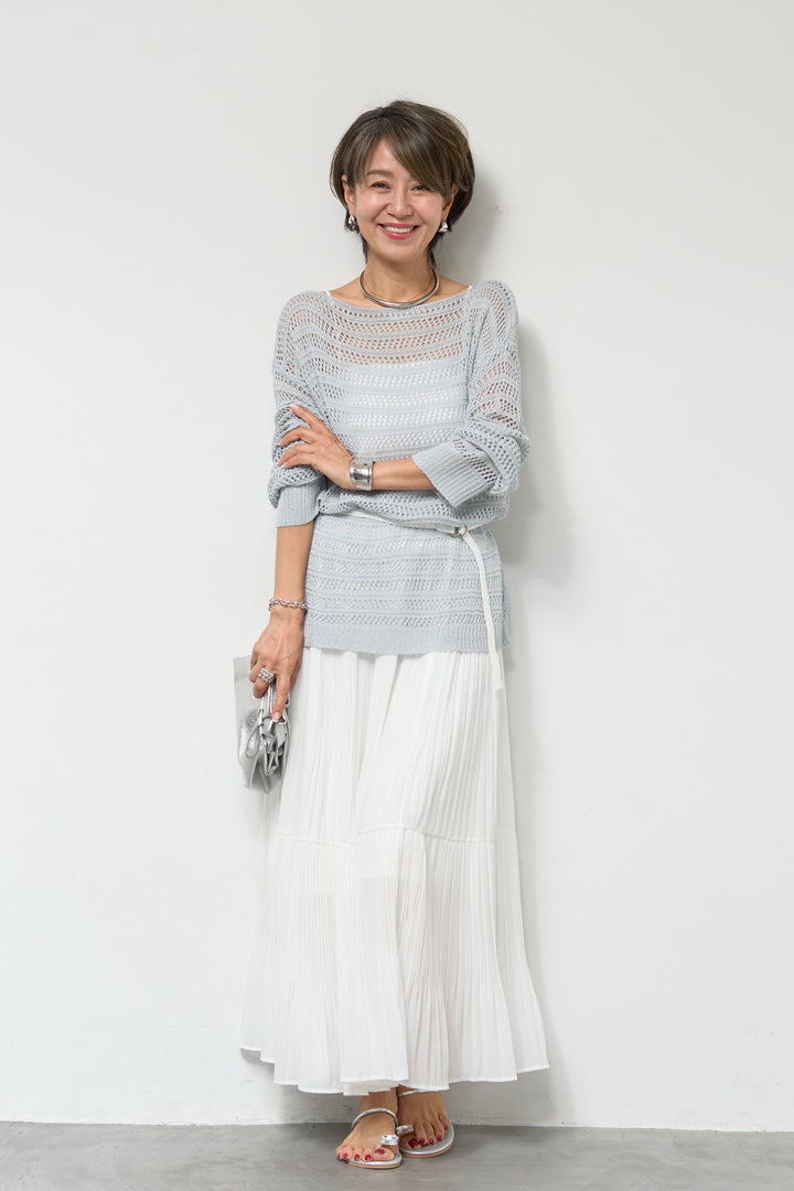 【4点セット】メッシュニット+セミシアースカートセットアップ