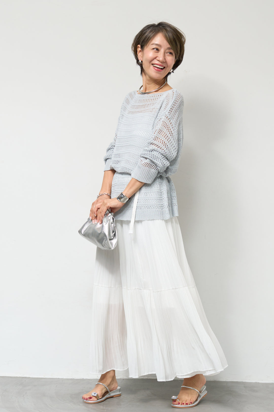 【4点セット】メッシュニット+セミシアースカートセットアップ