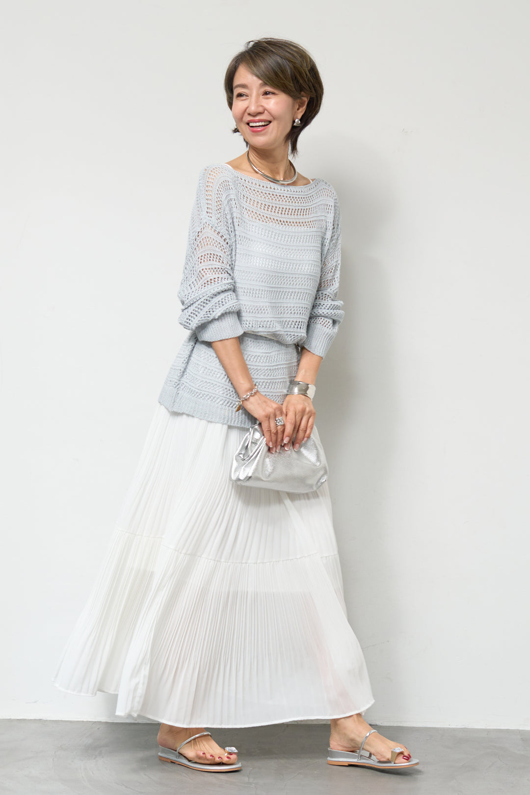 【4点セット】メッシュニット+セミシアースカートセットアップ