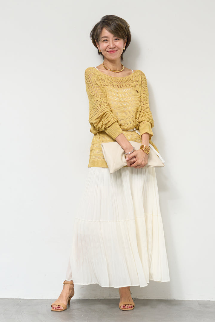 【4点セット】メッシュニット+セミシアースカートセットアップ