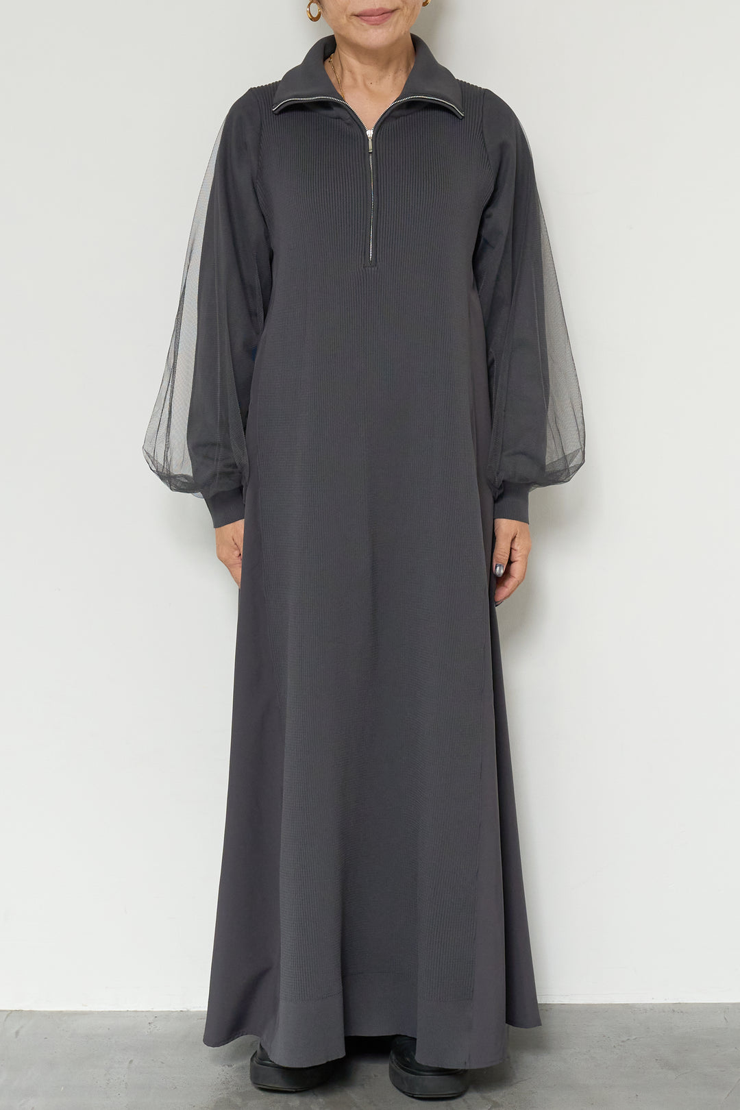 チュールスリーブニットワンピース