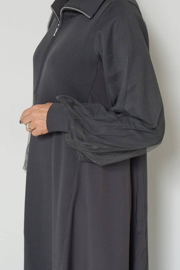 チュールスリーブニットワンピース