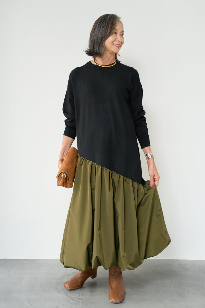 裾バルーン切替ワンピース