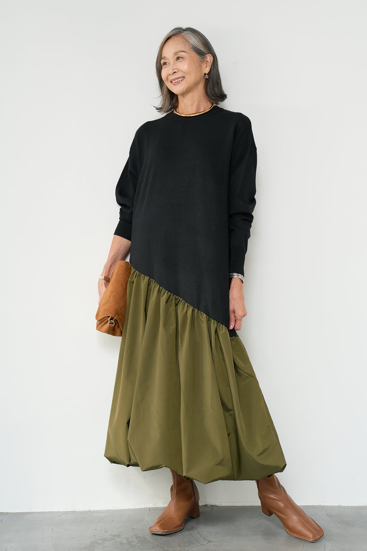 裾バルーン切替ワンピース