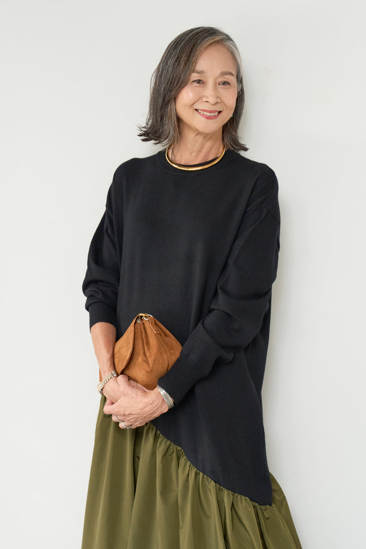 裾バルーン切替ワンピース