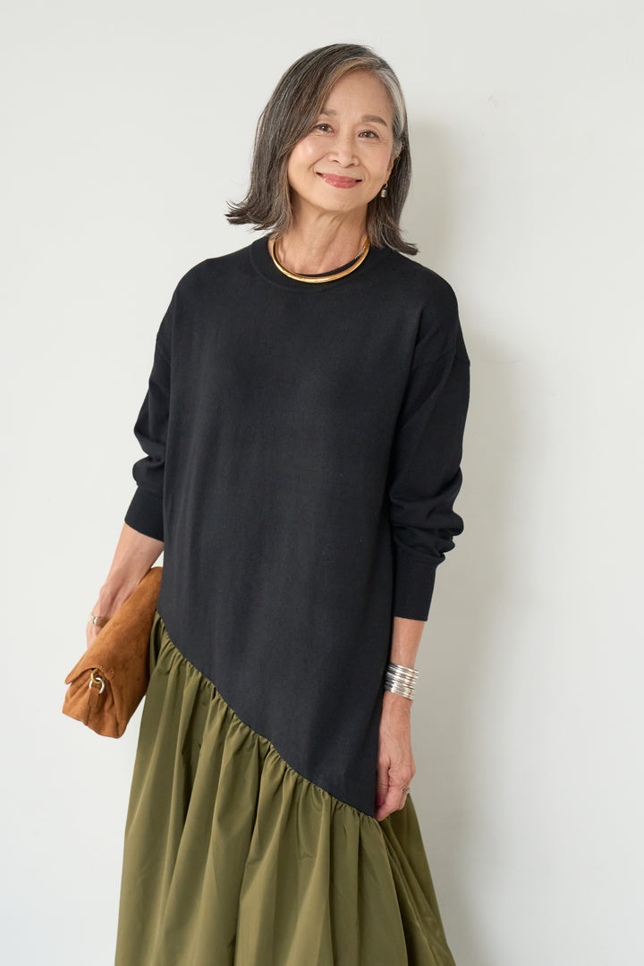 裾バルーン切替ワンピース