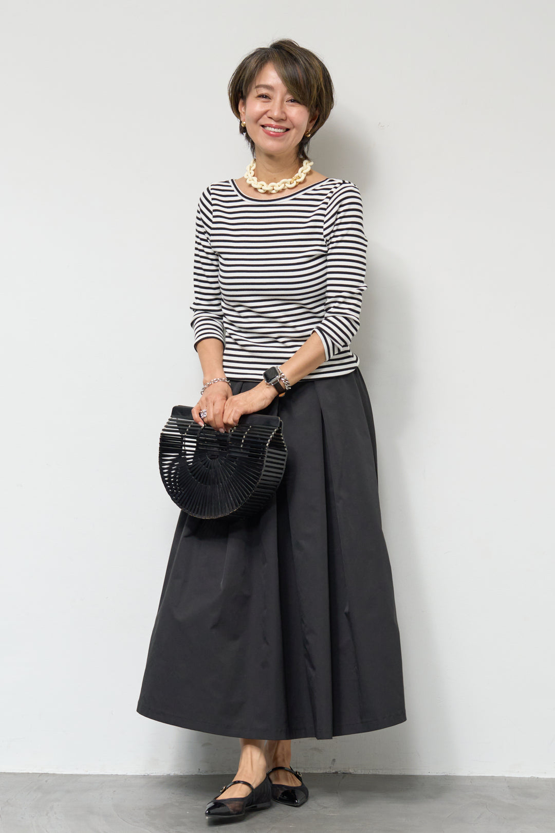 バックUネックボーダーカットソー