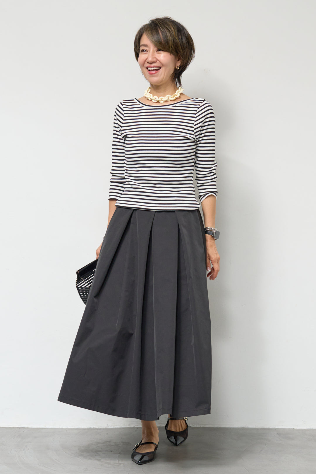 バックUネックボーダーカットソー