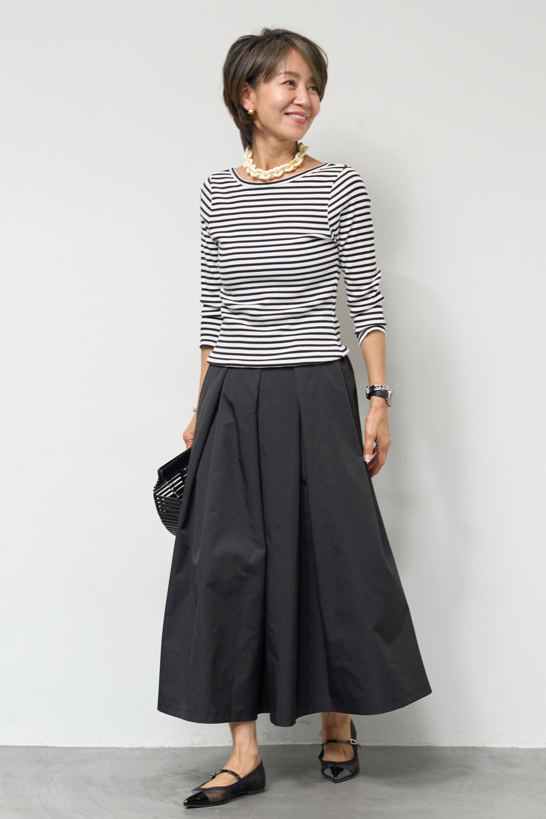 バックUネックボーダーカットソー