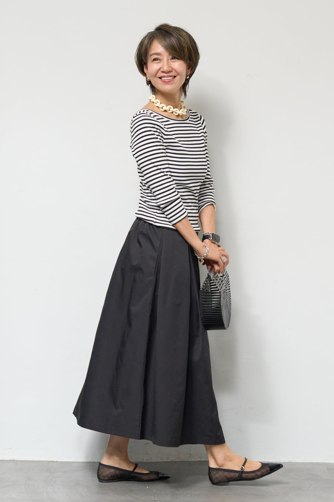 バックUネックボーダーカットソー