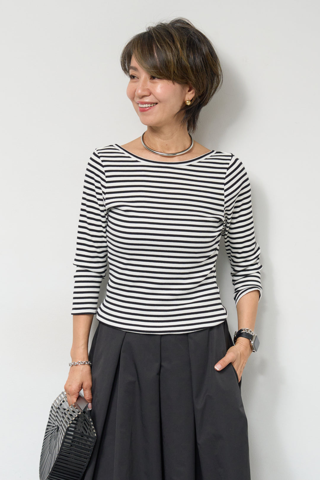 バックUネックボーダーカットソー