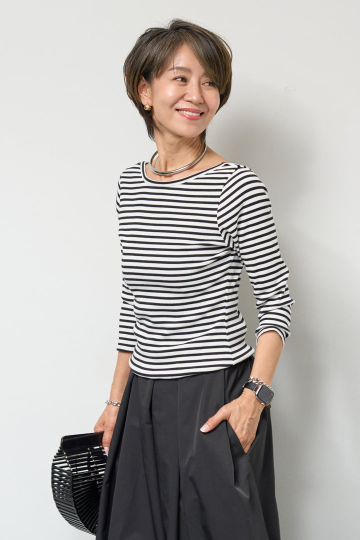 バックUネックボーダーカットソー