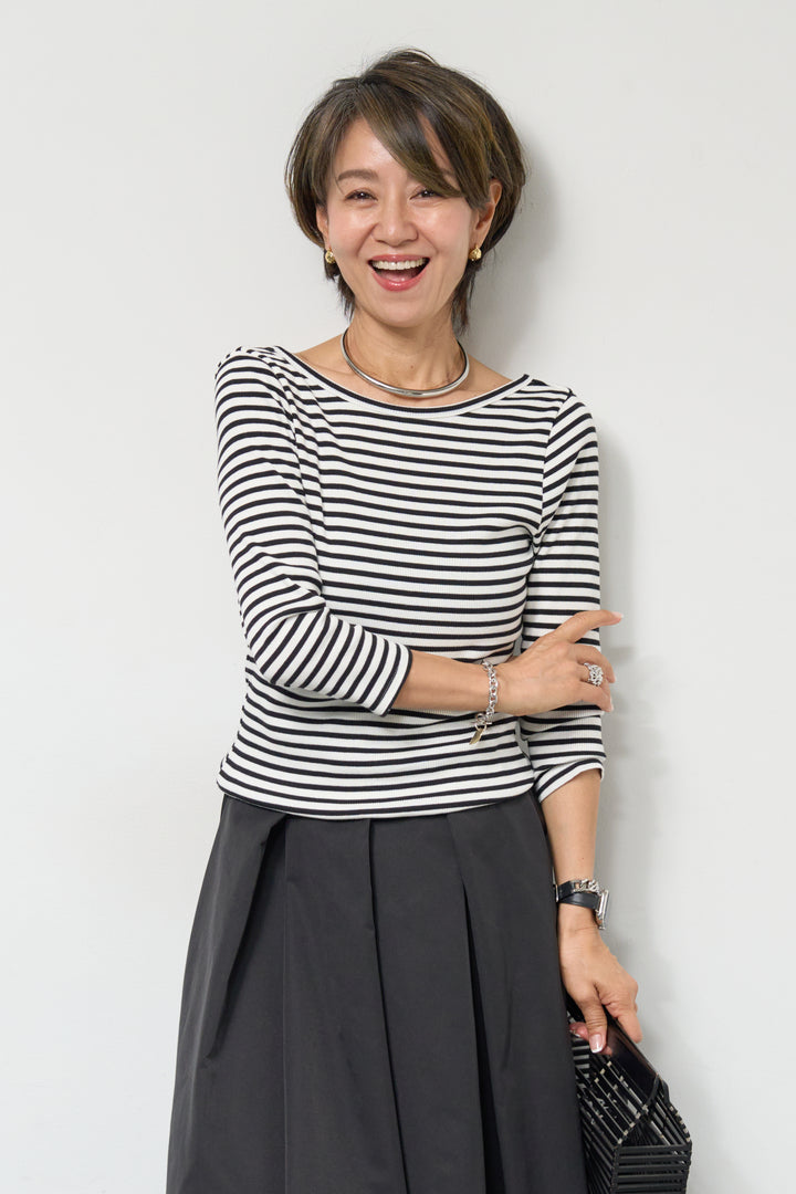 バックUネックボーダーカットソー