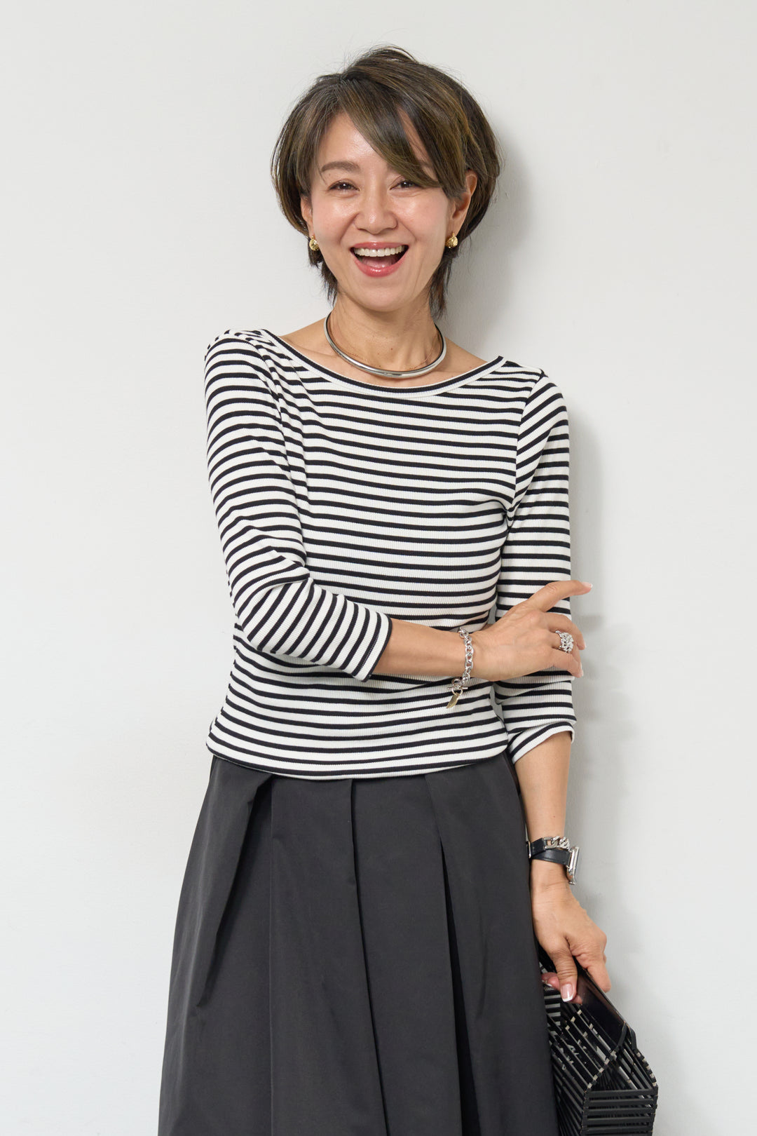 バックUネックボーダーカットソー