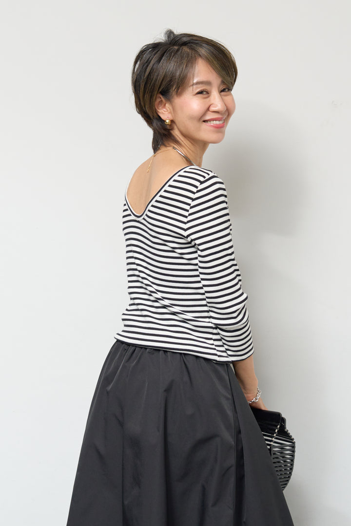 バックUネックボーダーカットソー