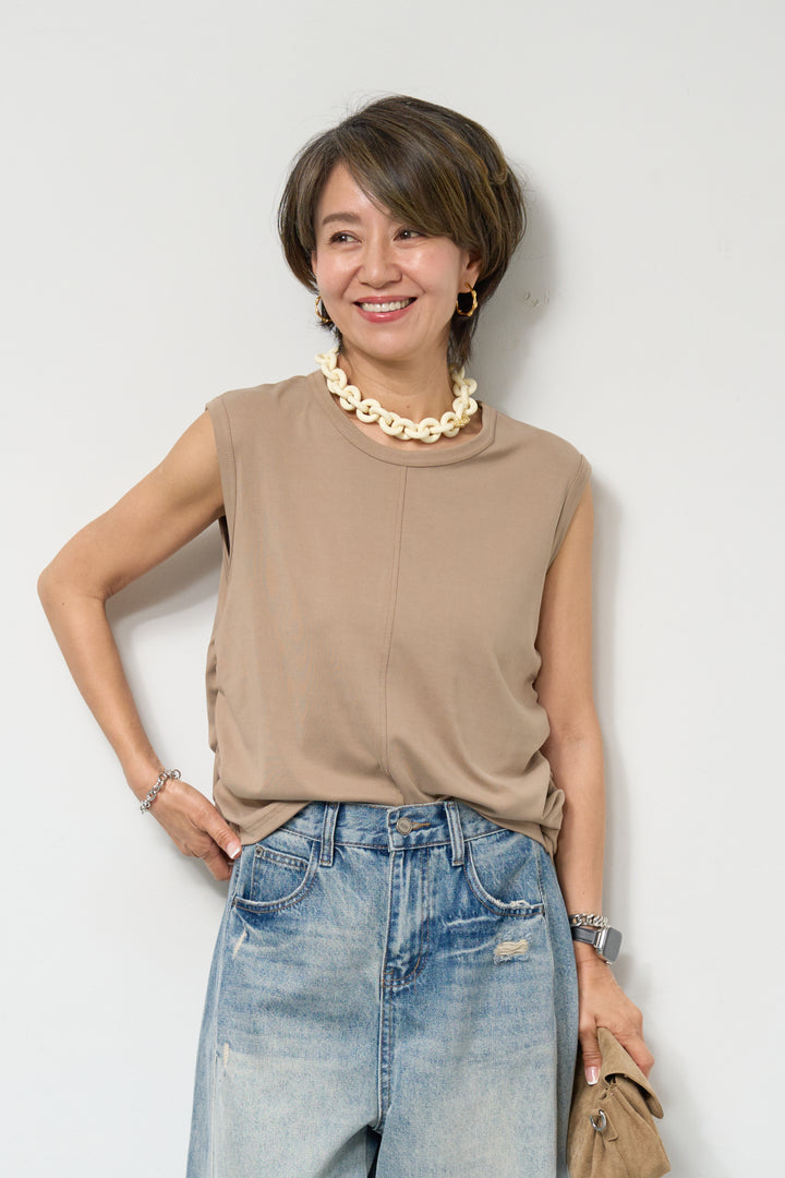 サイドギャザーノースリーブトップス