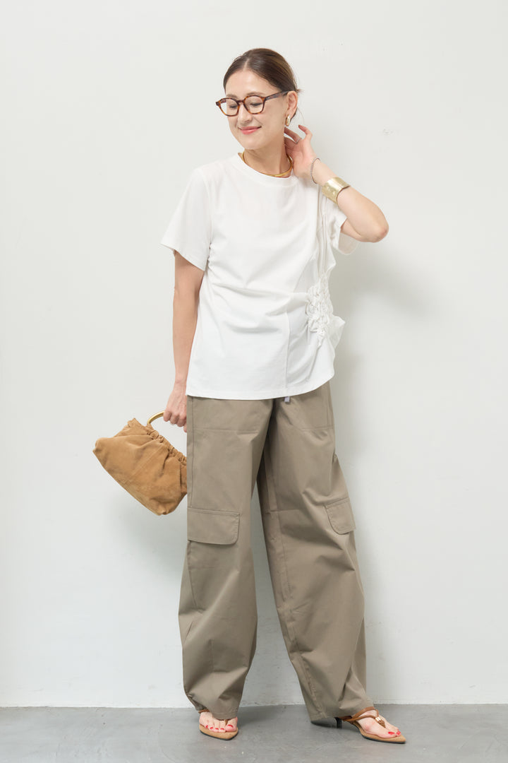 [SET]アシメギャザーデザインプルオーバー+カーゴワイドパンツ(2set)