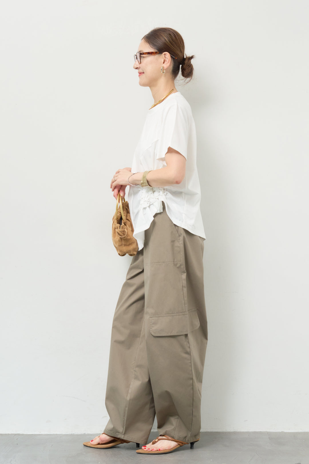[SET]アシメギャザーデザインプルオーバー+カーゴワイドパンツ(2set)