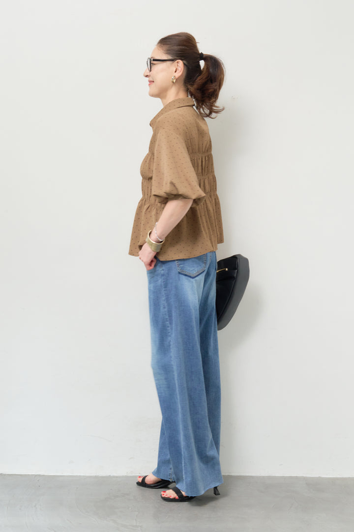 ドット柄シャーリングブラウス