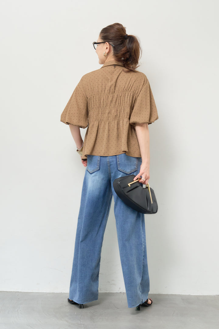 ドット柄シャーリングブラウス