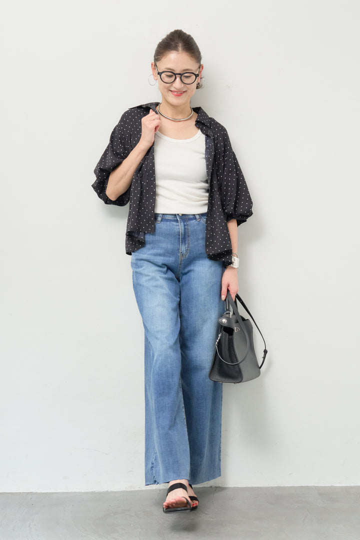ドット柄シャーリングブラウス