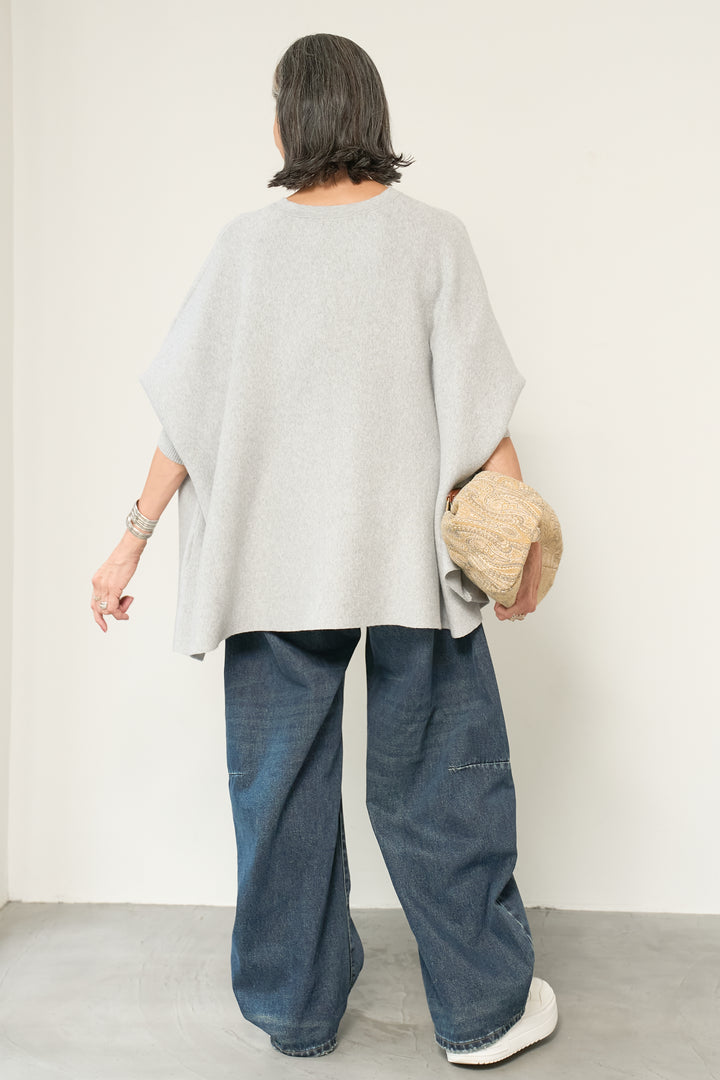 [SET]ウォッシャブルポンチョニット+カーブデニムパンツ(2set)