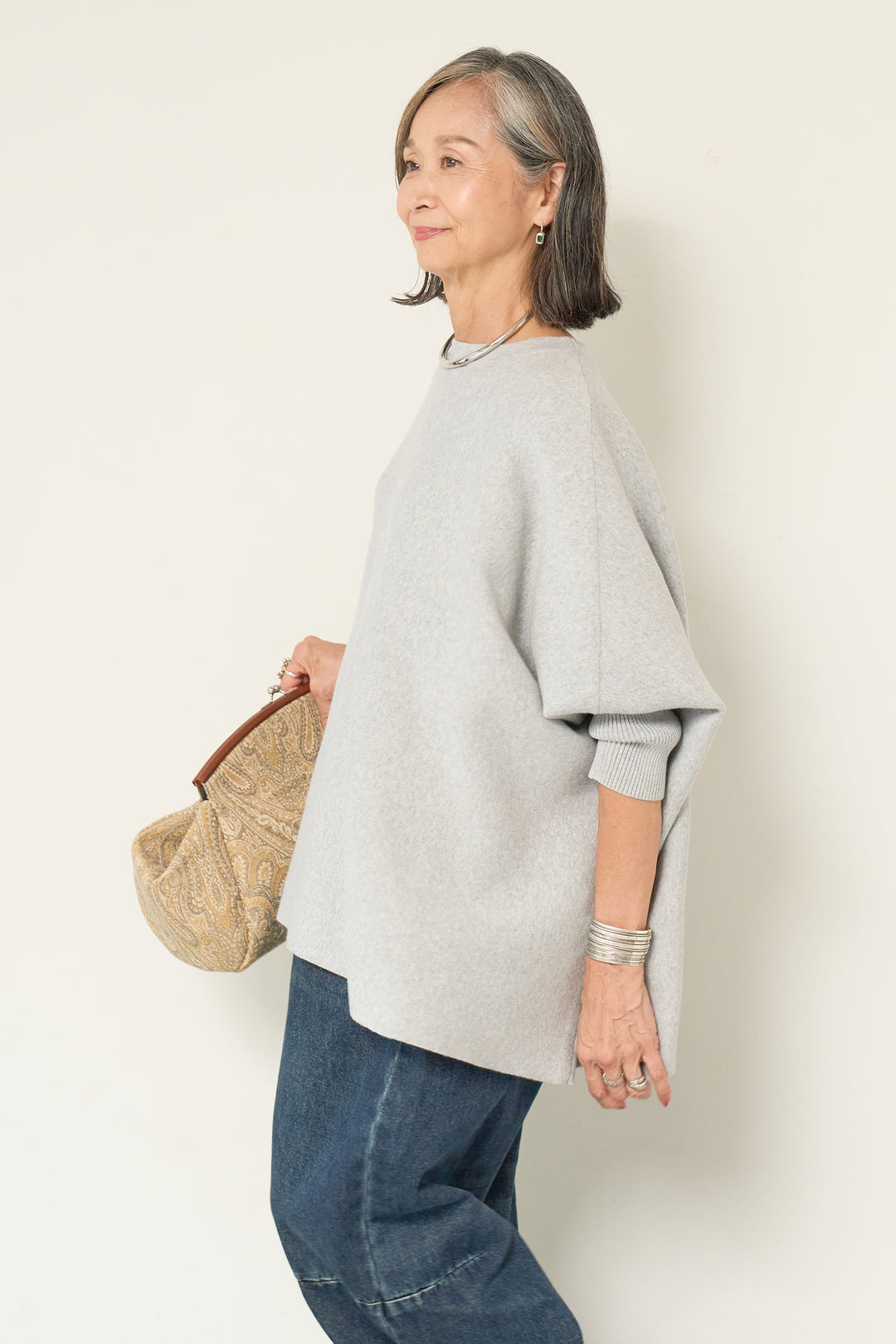 ウォッシャブルポンチョニット