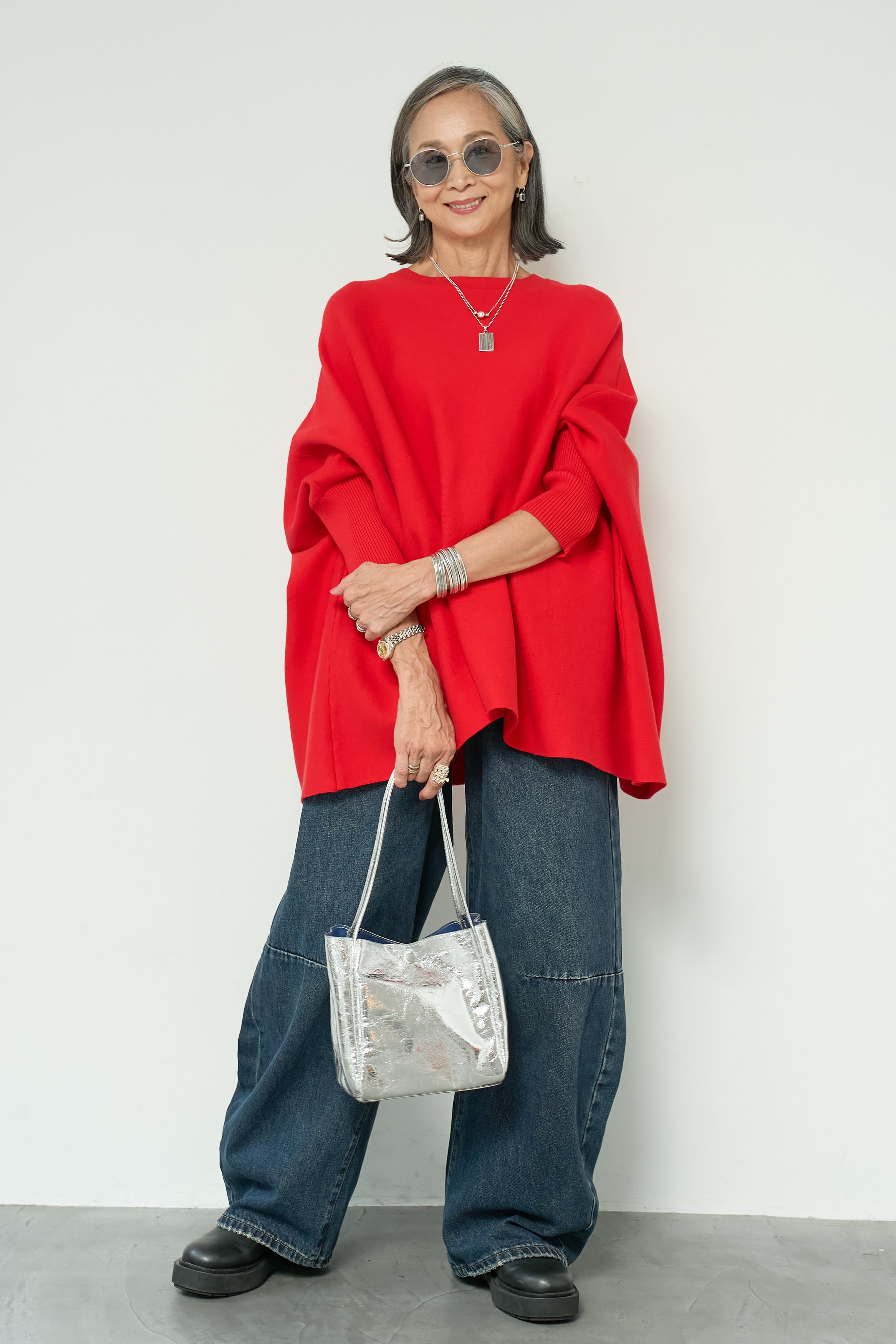 PLUS OTO.HA.  ウォッシャブルポンチョニット  白 ウォッシャブルポンチョニット – plusotoha