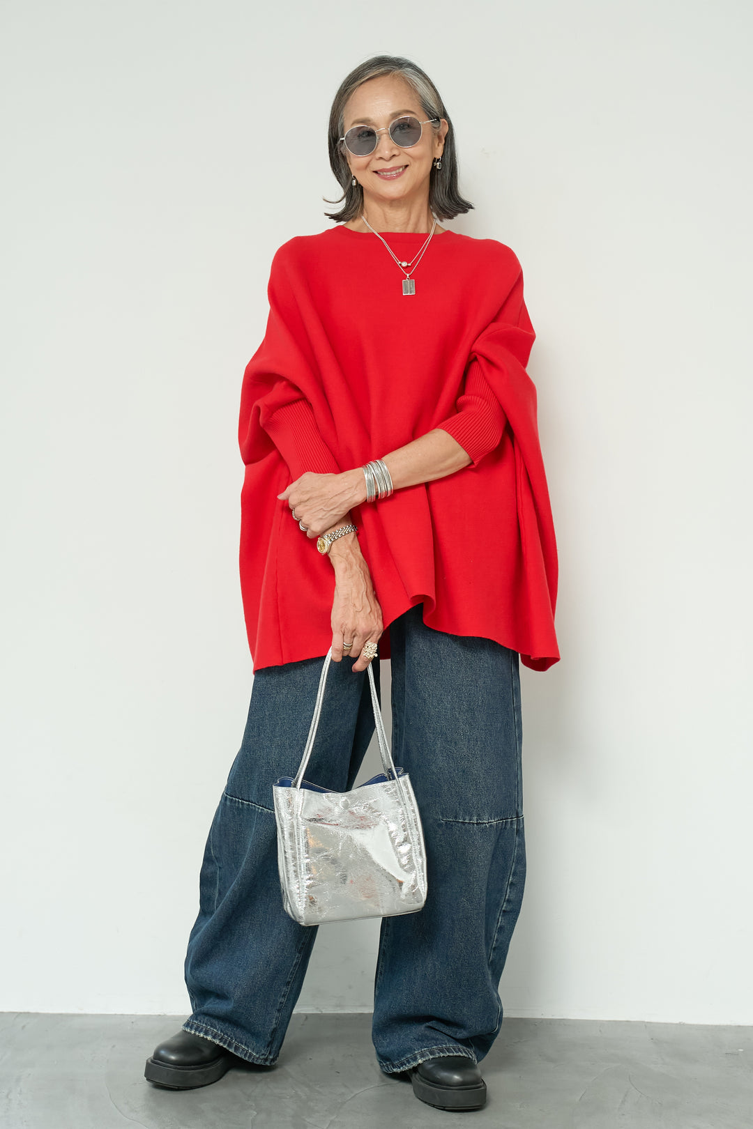 ウォッシャブルポンチョニット