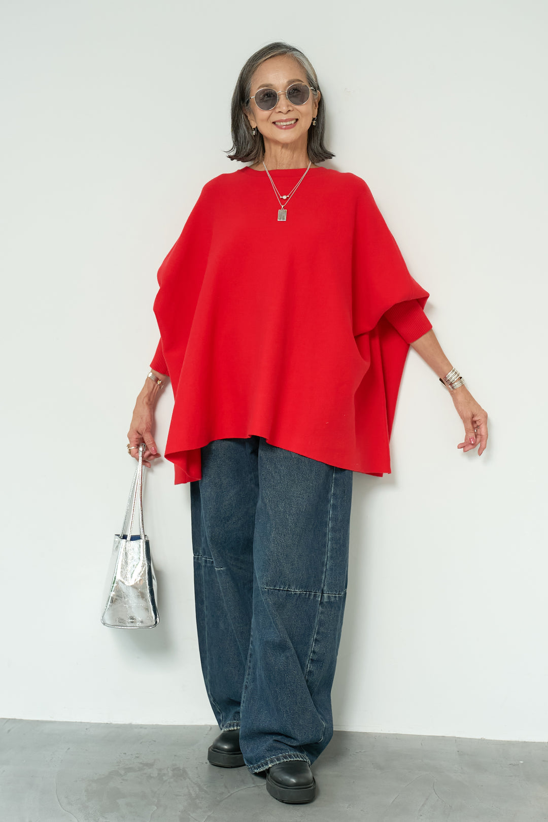 ウォッシャブルポンチョニット