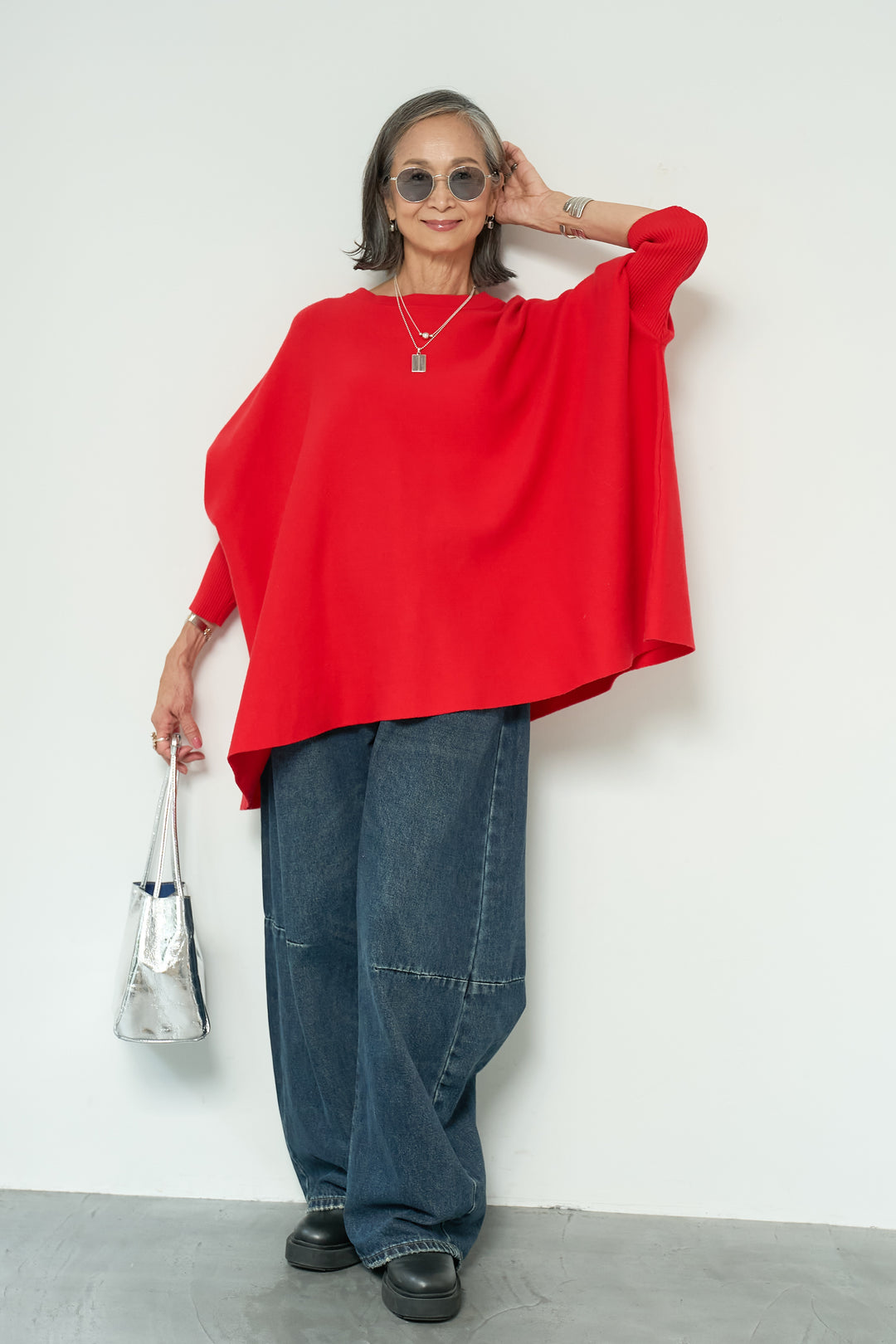 ウォッシャブルポンチョニット