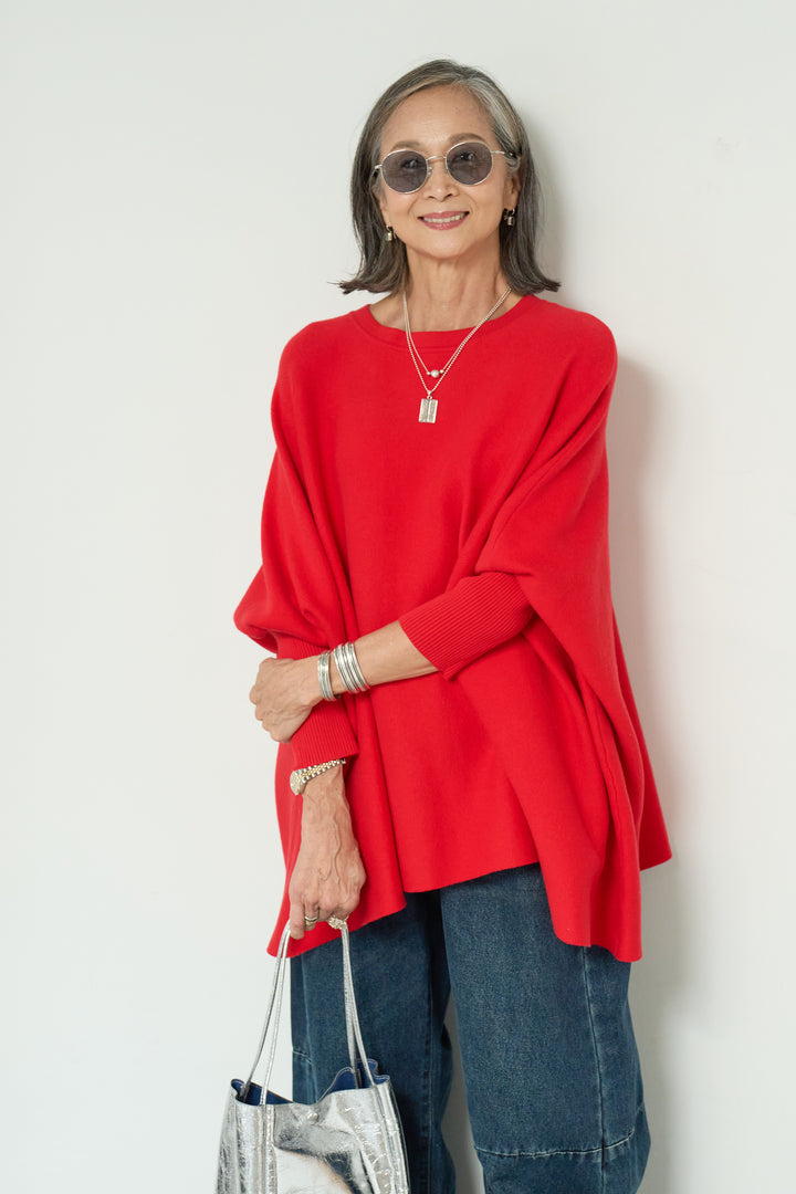 [SET]ウォッシャブルポンチョニット+カーブデニムパンツ(2set)